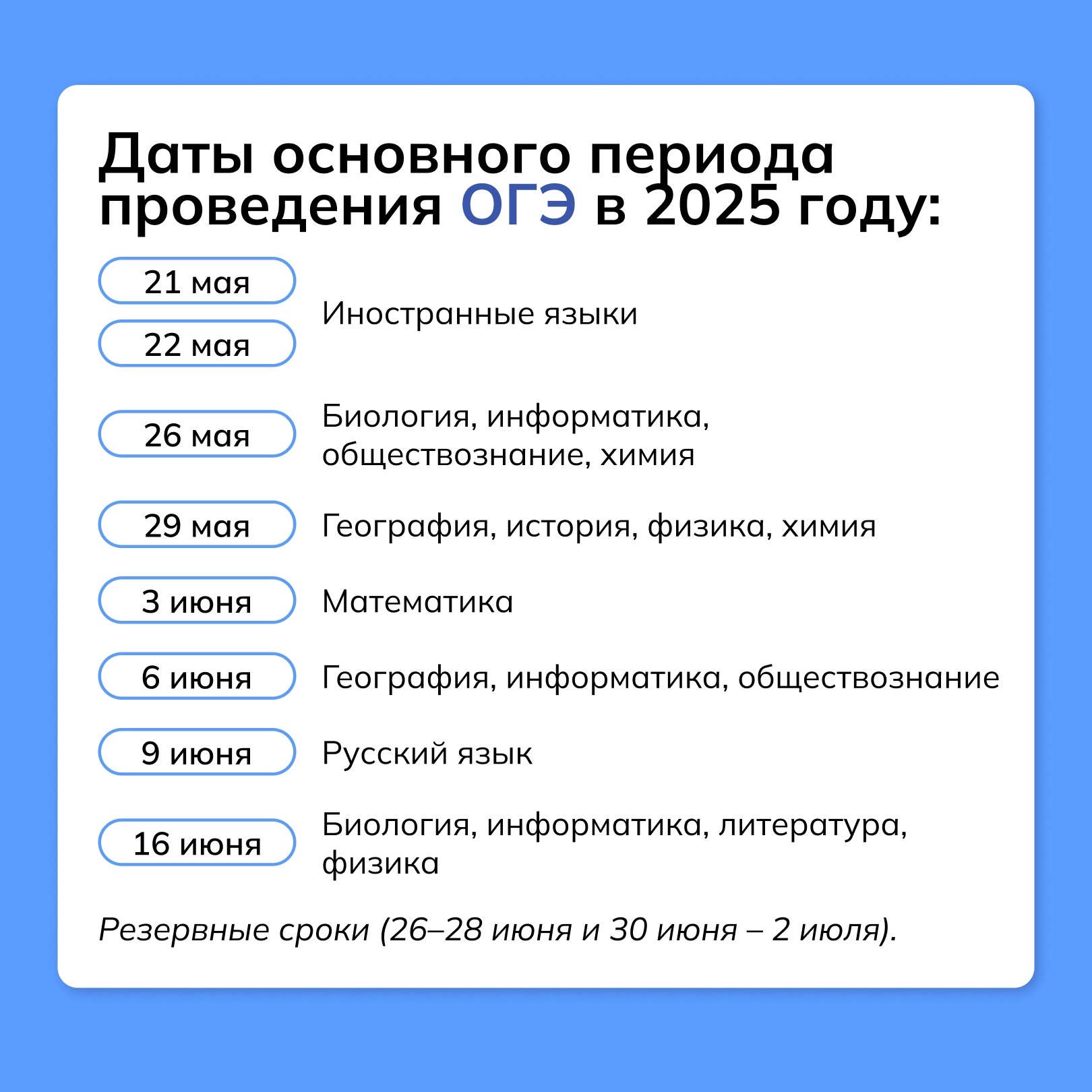 Актуальное расписание ОГЭ и ЕГЭ в 2025 году.