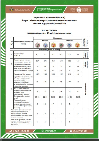 5 ступень – нормы ГТО для школьников 14–15 лет.