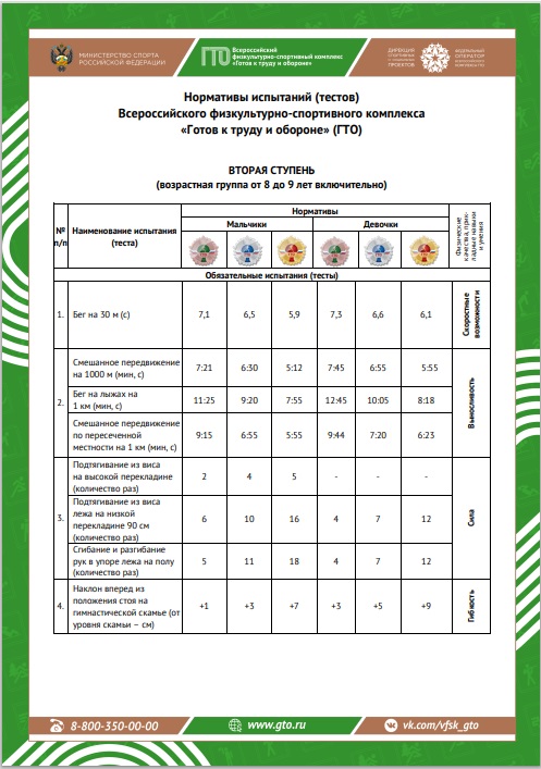 2 ступень — нормы ГТО для школьников 8-9 лет..