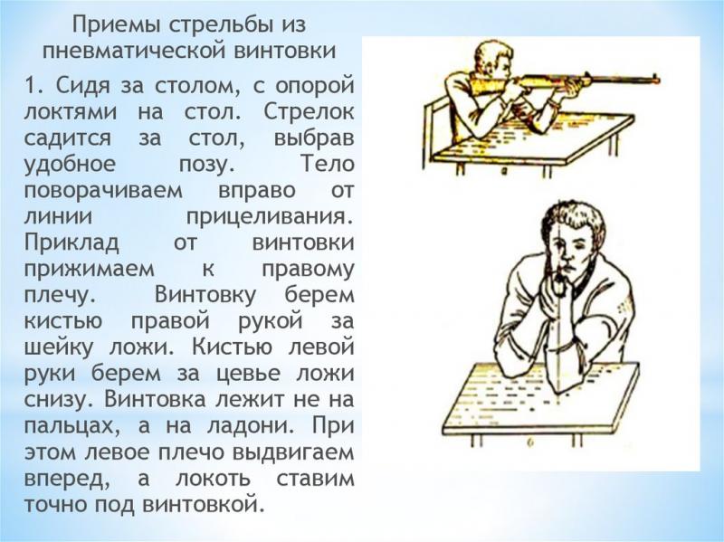 Стрельба из пневматической винтовки из положения сидя или стоя с опорой локтей о стол или стойку 5 м, 10 м. Техника выполнения испытаний ГТО.