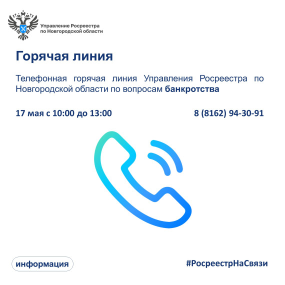 Управление Росреестра по Новгородской области проведет горячую линию по вопросам банкротства. Управление Росреестра по Новгородской области проведет горячую линию по вопросам банкротства.